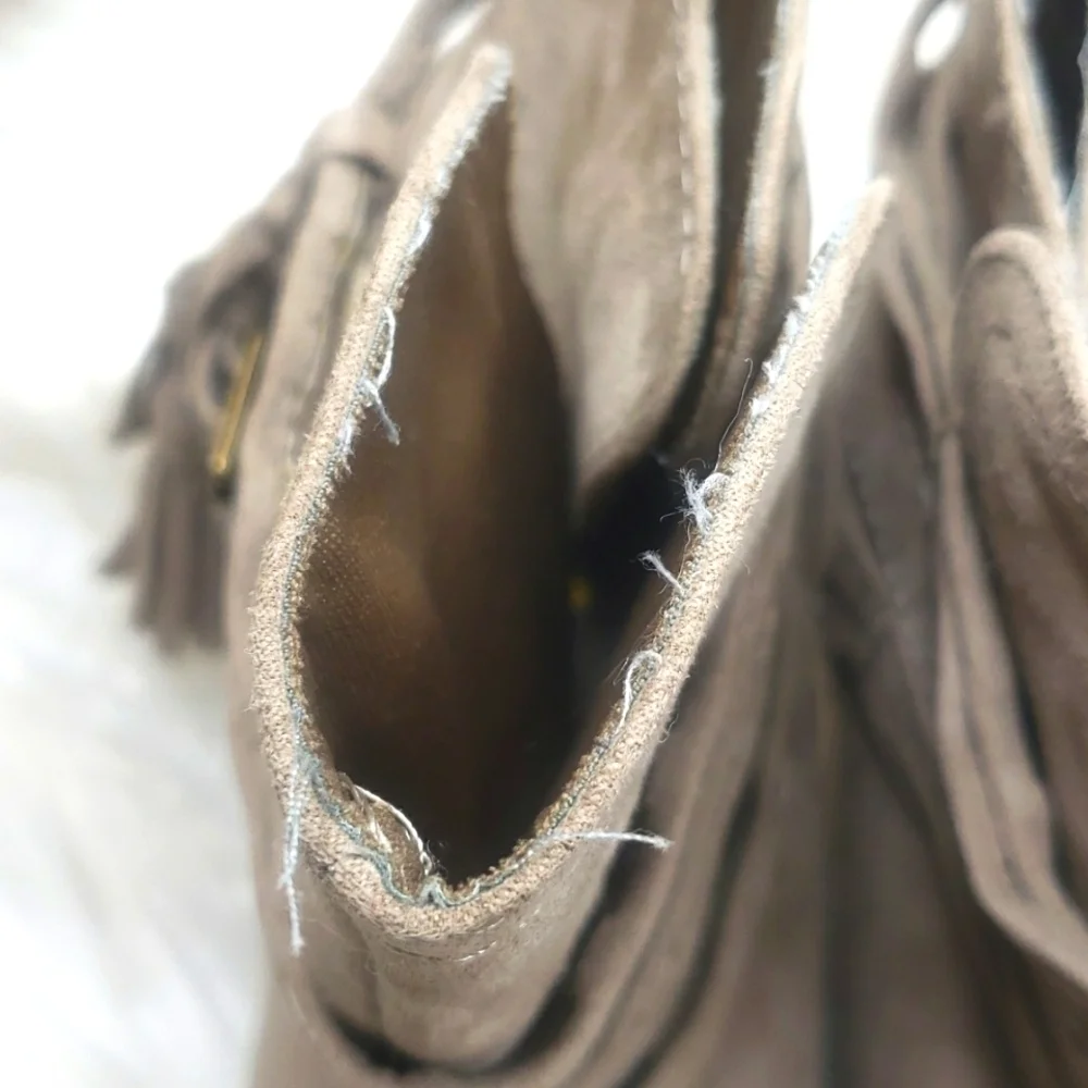 Qupid Raelynn 32 Taupe Strappy Buckle Chunky Stacked Heeled Booties 6